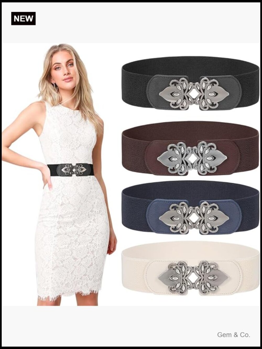 4 Pack Wide Elastic Waist Belt for Dress Plus Size Vintage Stretch Belt Retro